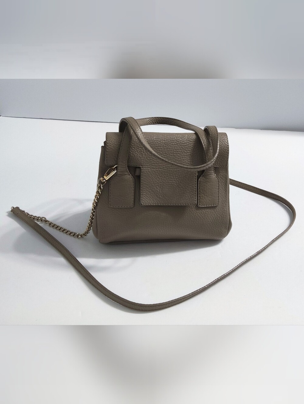 Cruciani Limited Taupe Leather Mini Flapover Crossbody Satchel Bag. Pre-owned.
